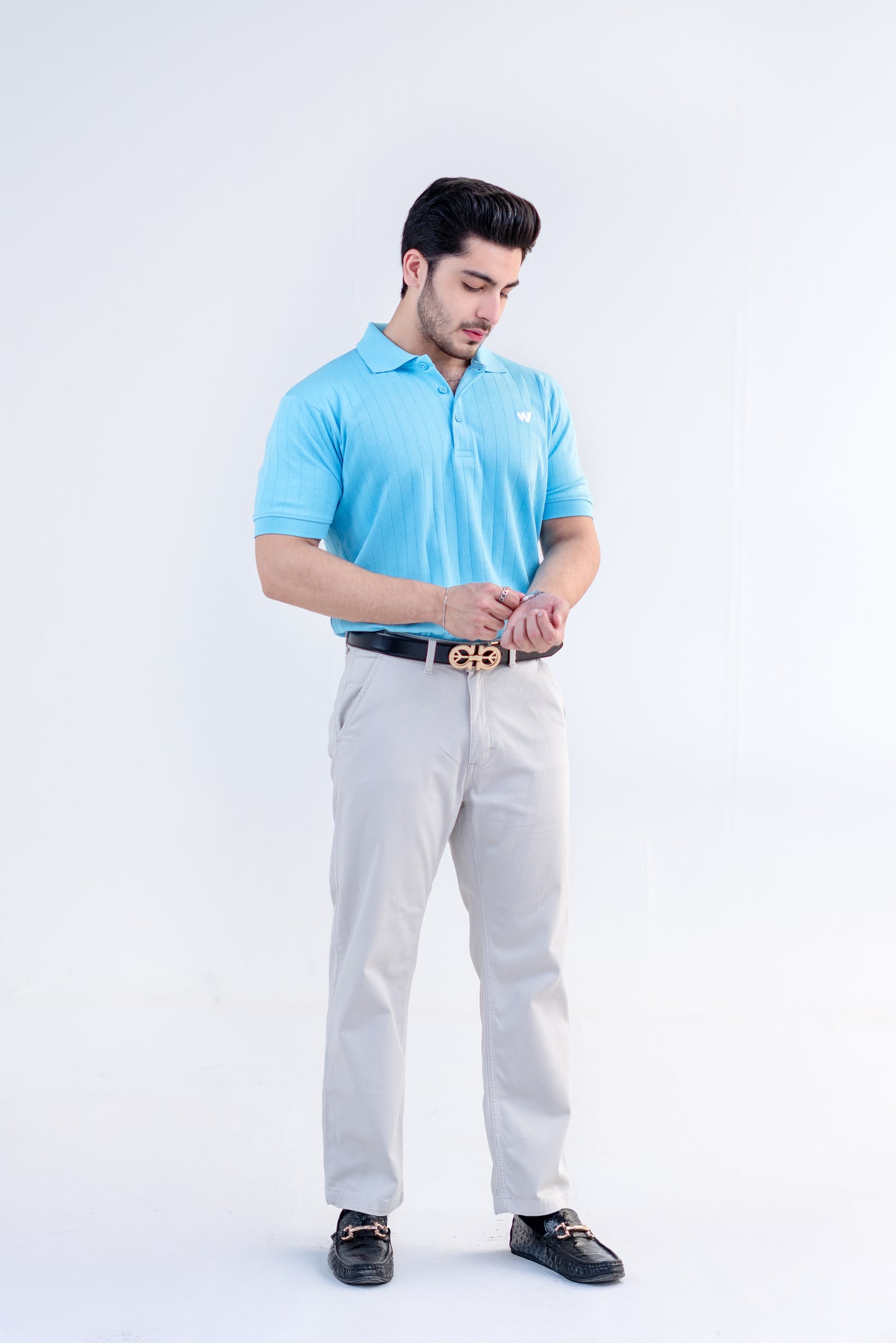 sky blue drop needle polo