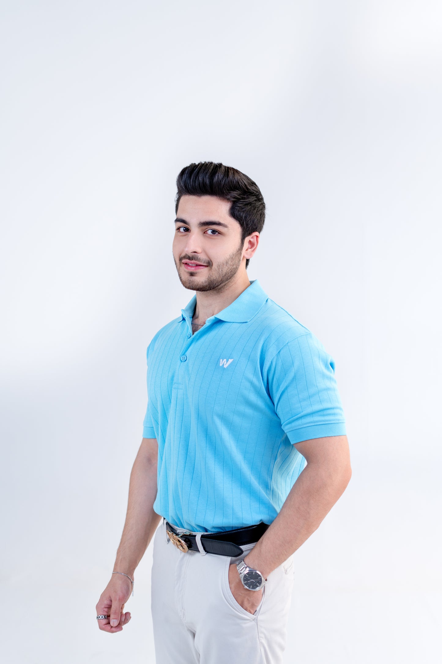 sky blue drop needle polo