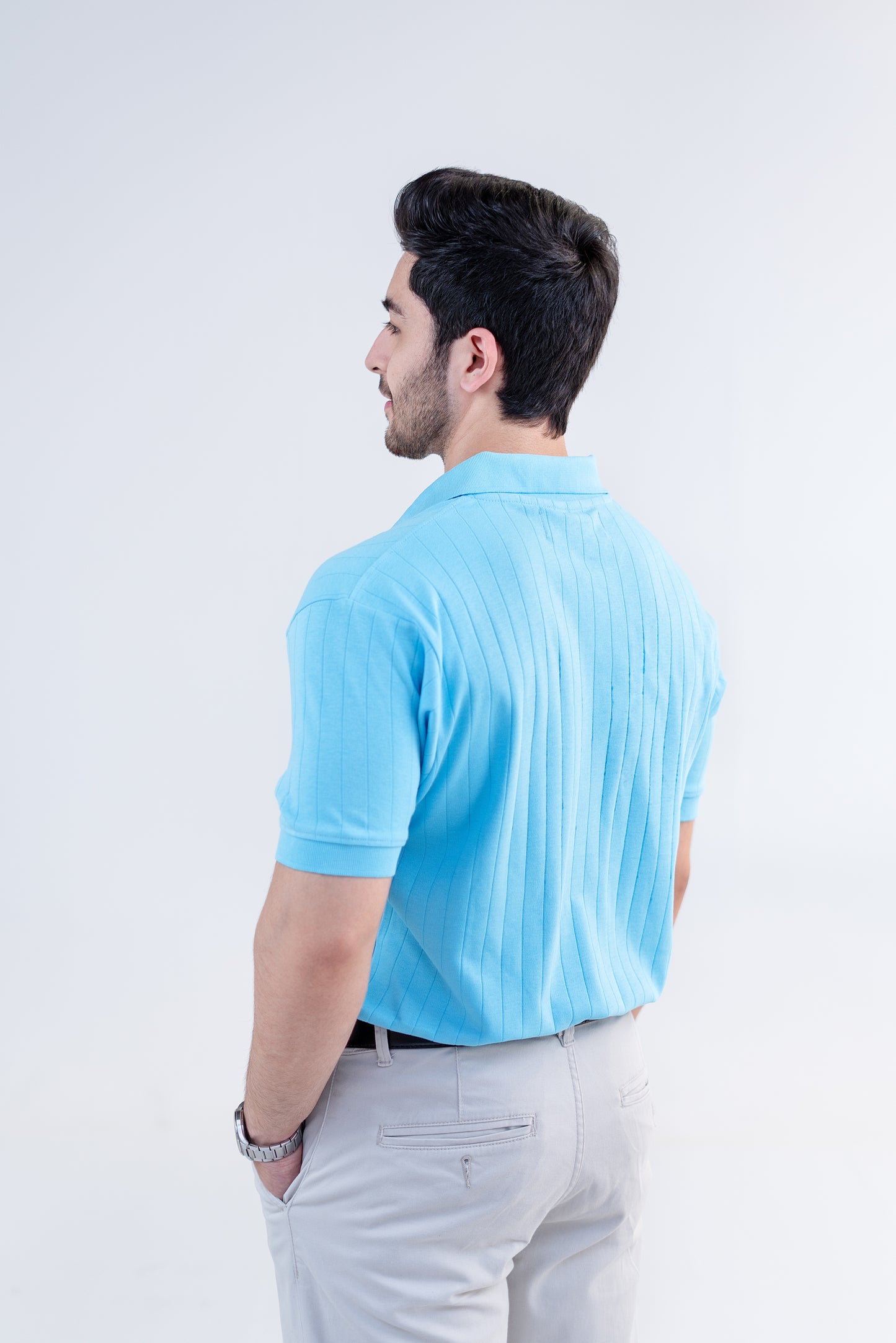 sky blue drop needle polo