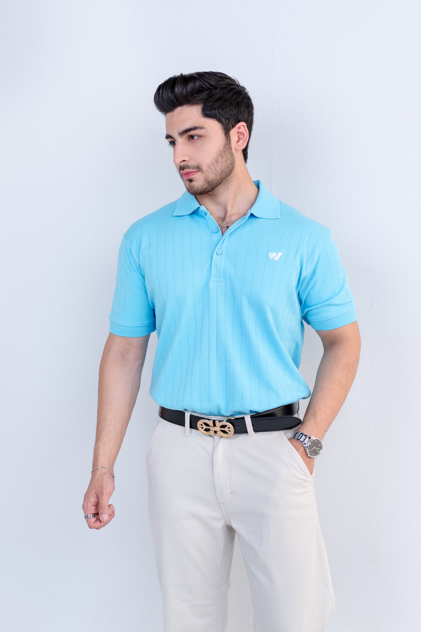 sky blue drop needle polo