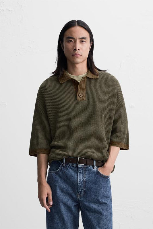 COTTON - LINEN KNIT POLO SHIRT